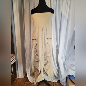 XCVI Khaki Strapless Maxi Cargo Safari Dress